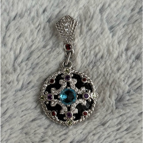Judith Ripka Blue Topaz Onyx Sterling Silver Pendant